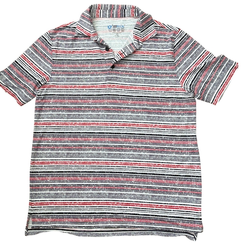 IBKUL Mens IceFil Polo Shirt Medium Red White Striped‎ UPF 50+ Golf Top CC30